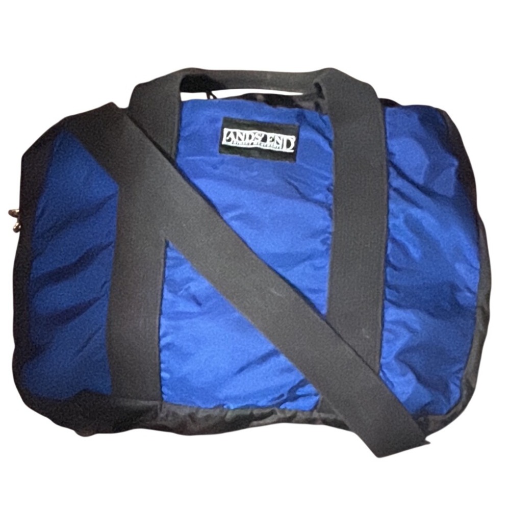 Vintage Blue Lands End Nylon Travel Gym Bag Black Trim Strap
